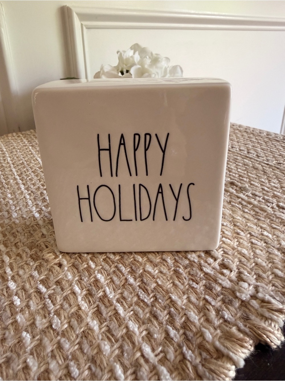 Rae Dunn White Ceramic Block - "Happy Holidays"